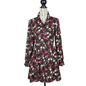 Zara fit and flare floral shirt dress ruffle cuff